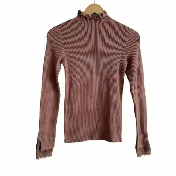 NWT English Factory Turtleneck Knit Lace Top - Picture 1 of 11